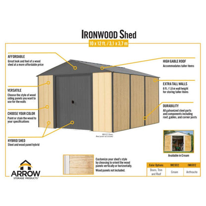 Ironwood 10 x 12 Galvanized Steel Hybrid Shed Kit - Anthracite