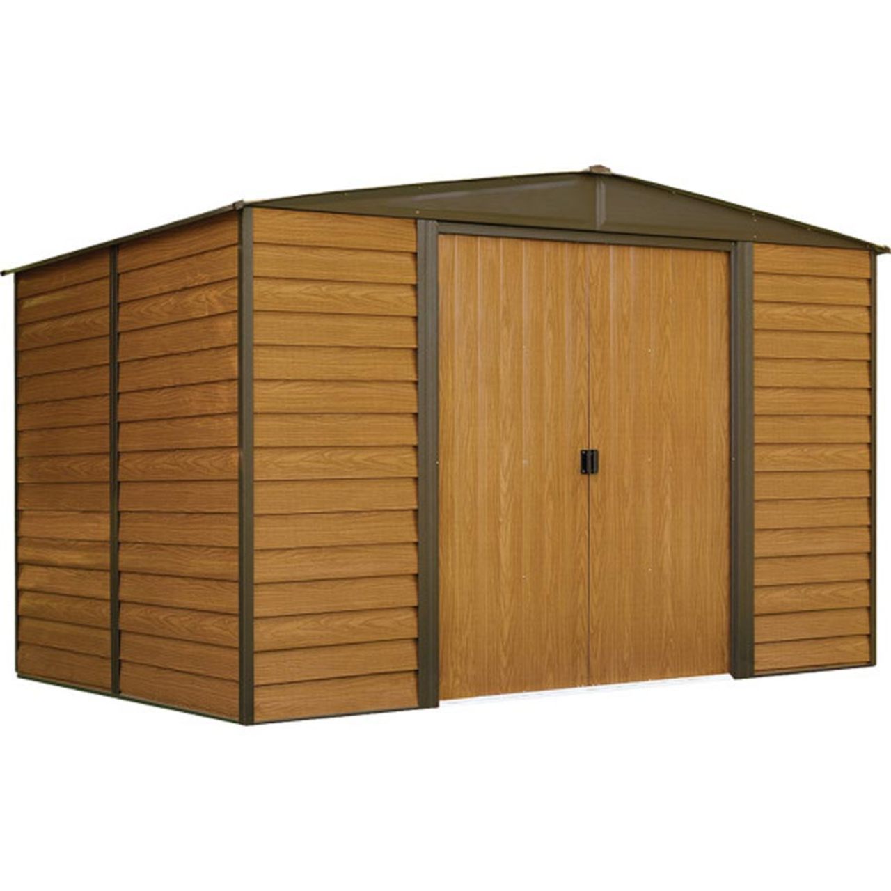 Woodridge 10' x 8' Steel Storage Shed in Coffee and Woodgrain