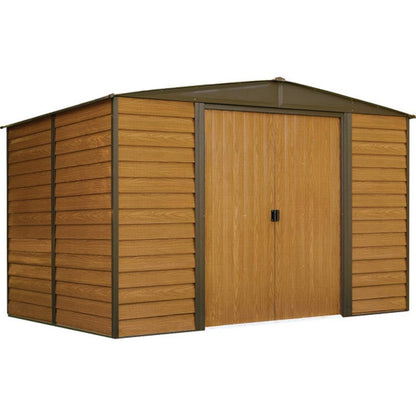 Woodridge 10' x 8' Steel Storage Shed in Coffee and Woodgrain