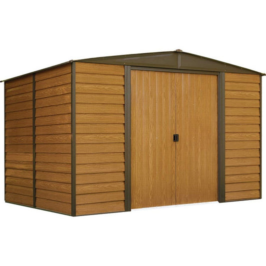 Woodridge 10' x 8' Steel Storage Shed in Coffee and Woodgrain