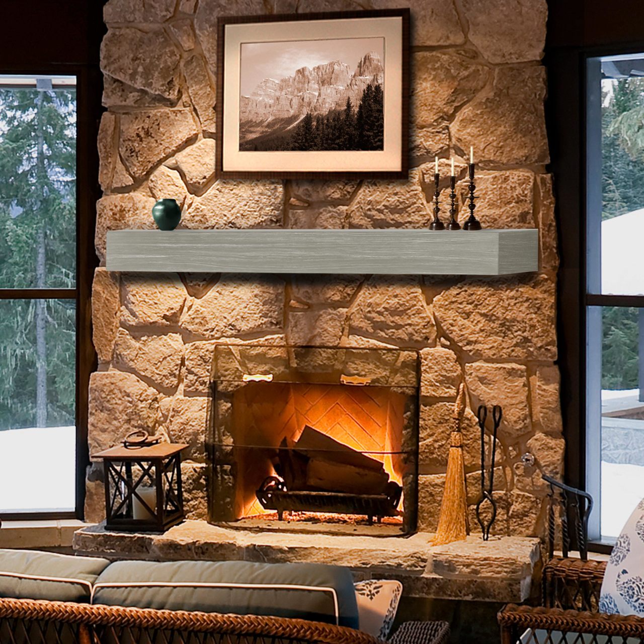 60" Zachary Non-Combustible Fireplace Shelf by Pearl Mantels - Graywash Finish