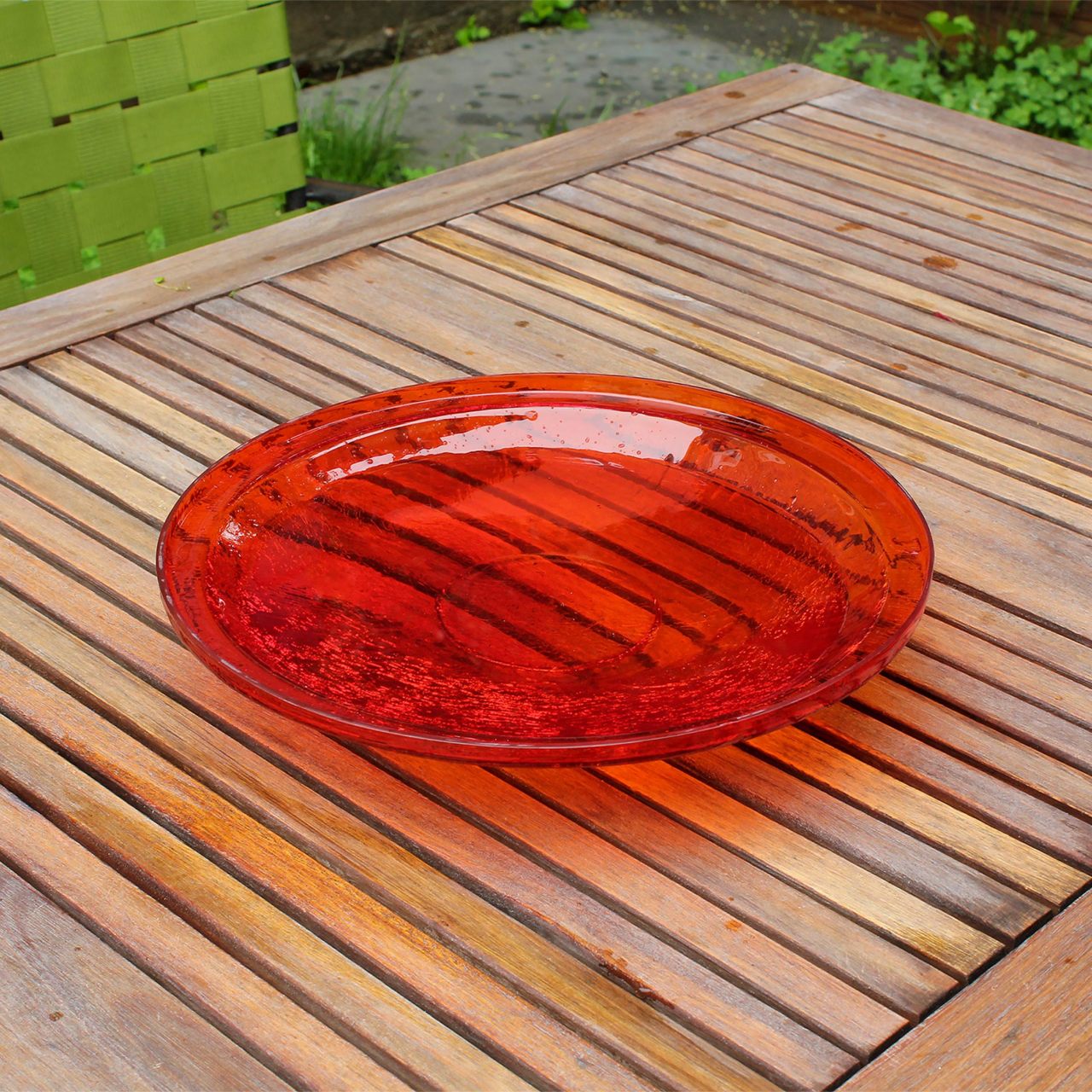 14-in. Red Crackle Glass Bowl Bird Bath