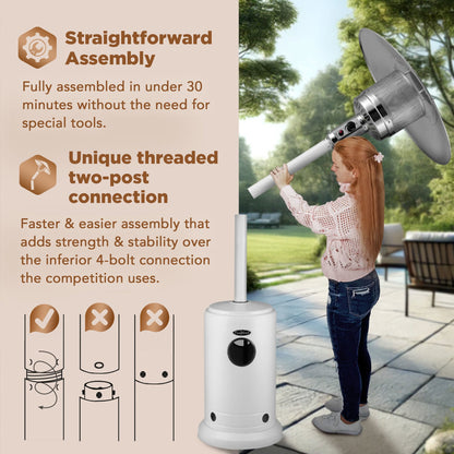 Fire Sense Matte White Finish Patio Heater with Wheels - 67132