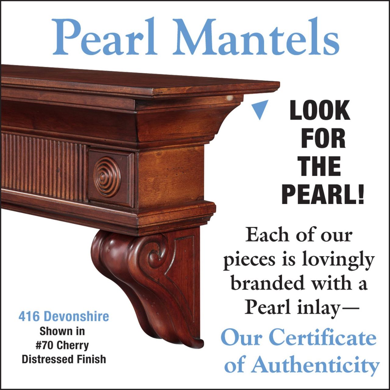 72" Devonshire Fireplace Shelf by Pearl Mantels - Cherry Distressed Finish