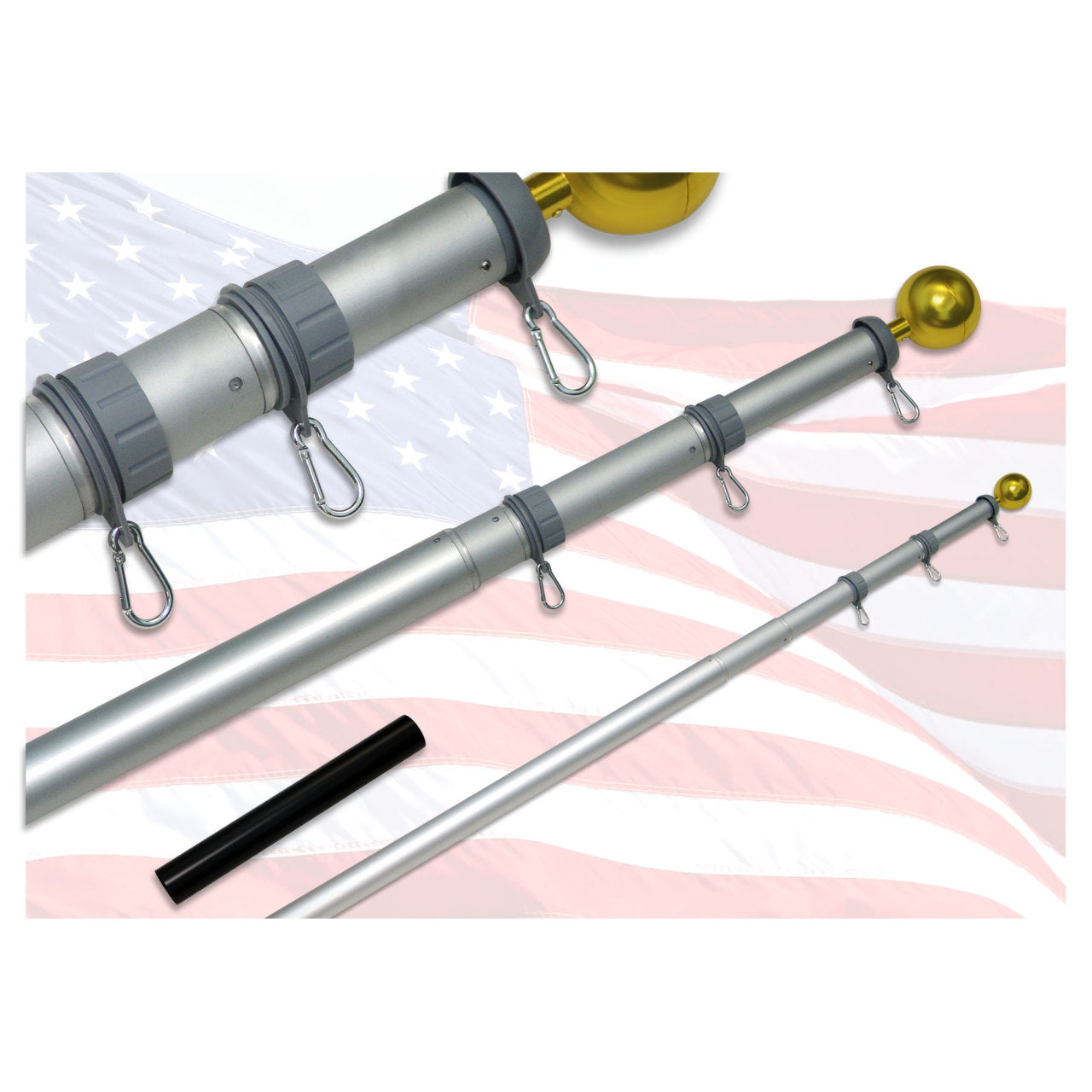 Super Tough 20ft Telescoping Silver Flagpole with Sewn Nylon US Made Flag